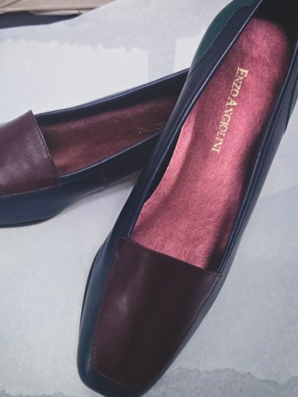 Leather Flats Blue Navy,  Burgundy And Green Loafers